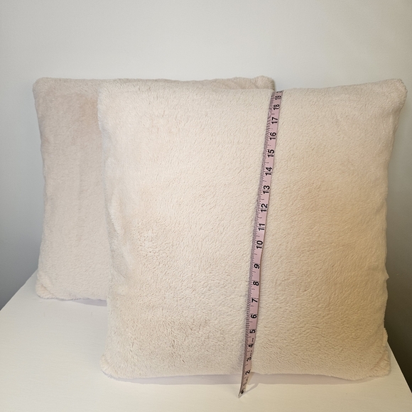 Two light ballerina pink faux fur decorative square accent pillows 19x19 inches - Picture 3 of 4